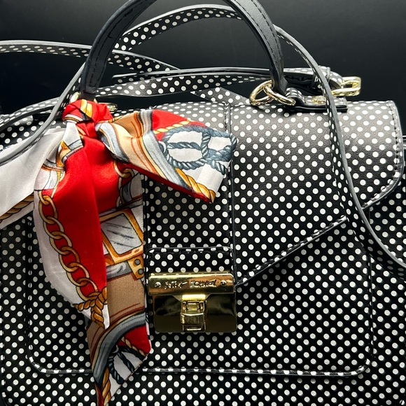 Betsey Johnson Black & White Polka Dot Crossbody/Bag 7.5 x 11” x 3” - Picture 5 of 14